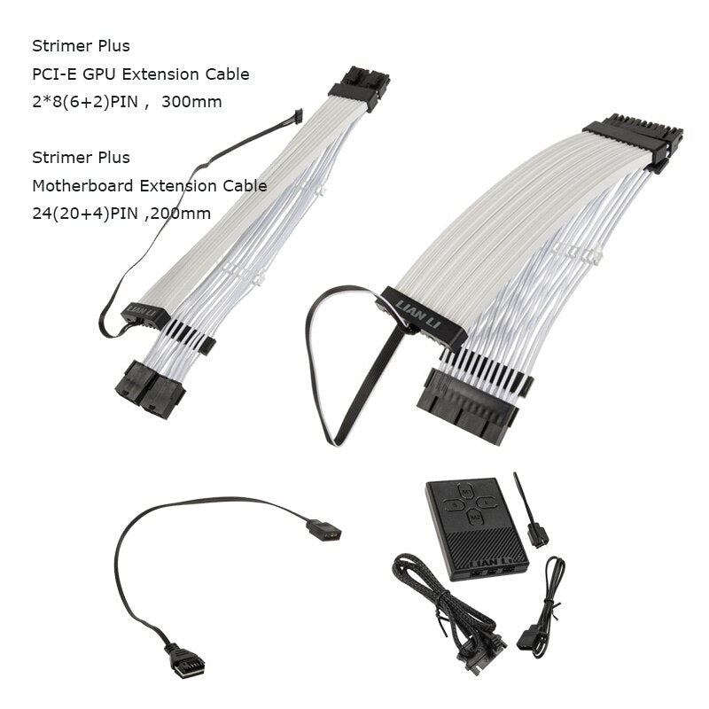 LIANLI Strimer Plus Triple 8 pines, Cable RGB de extensión de placa base de 24 pines, extensión GPU de 8 pines + 8 pines, Control de placa base de soporte