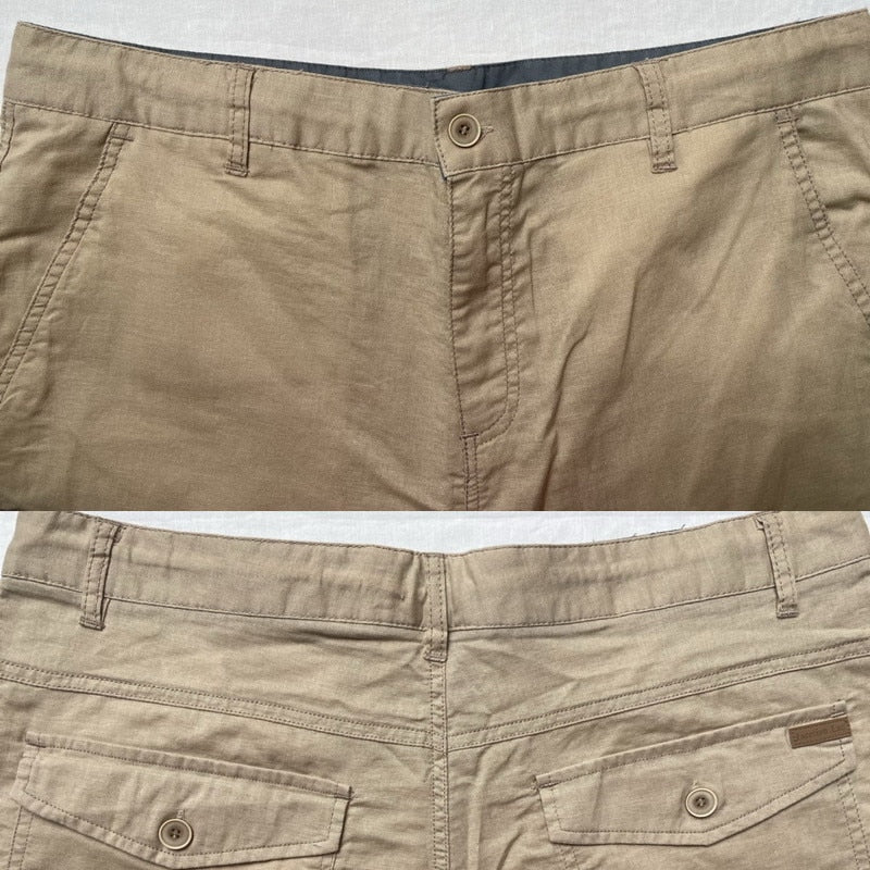 Pantalones cortos de lino nuevos de diseñador para hombre, pantalones cortos informales de playa para hombre, pantalones cortos Cargo sólidos de ocio salvaje para hombre, bermudas masculinas