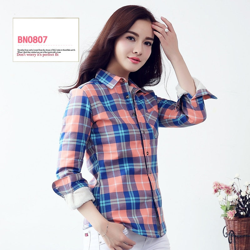 S-4XL Frauen Baumwollhemd Frühling Herbst Winter 2022 Neue Casual Langarm Gebürstet Plaid Streifen Shirts Mädchen Tops Bluse Weiblich