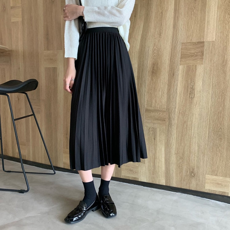 2023 Spring Vintage Floral Print Ruffle Pleated Long Skirts Women Korean Skirt Streetwear Drawstring Elastic Waist Midi Skirt