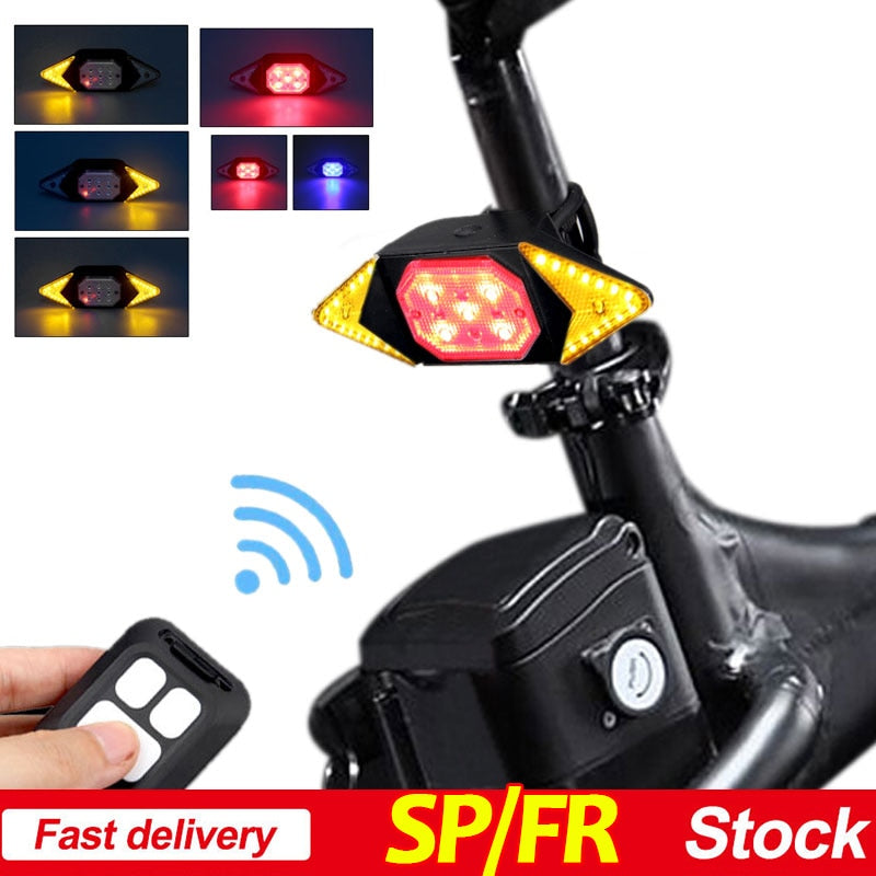Smart Bike Light Wireless Remote Control Cycling Turning Signal Taillight USB Bicycle Rechargeable Rear Light LED Warning Lamp