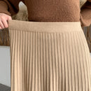 Winter Thickened Rib Knitted Large Swing Maxi Long Skirts Elegant Solid A-line Pleated Ankle Length Knit Skirts Coffree Beige