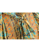 Vintage chic Women yellow Floral Print Sashes beach bohemian Kimono Ladies V Neck batwing Sleeves Maxi robe Boho bikini cover-up
