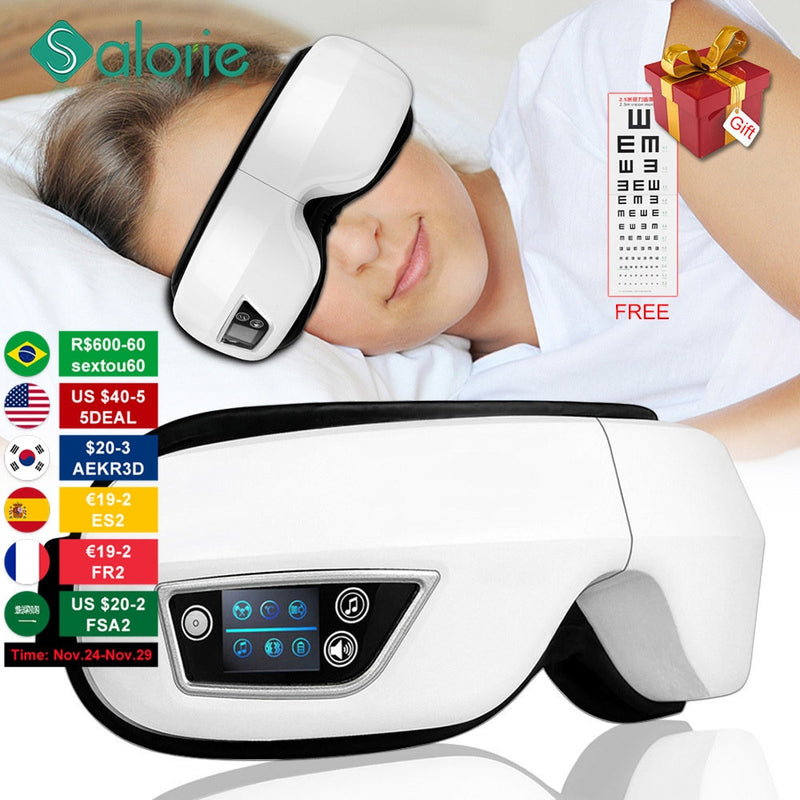 Augenmassagegerät 6D Smart Airbag Vibrations-Augenpflege-Instrument Hot Compress Bluetooth Eye Massage Glasses Fatigue Pouch &amp; Wrinkle