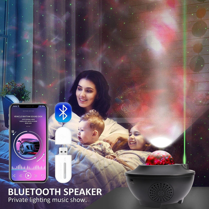 USB-LED-Sternen-Nachtlicht-Musik-Sternenhimmel-Wasserwellen-LED-Projektor-Licht Bluetooth-kompatibles Sound-aktiviertes Projektor-Licht-Dekor