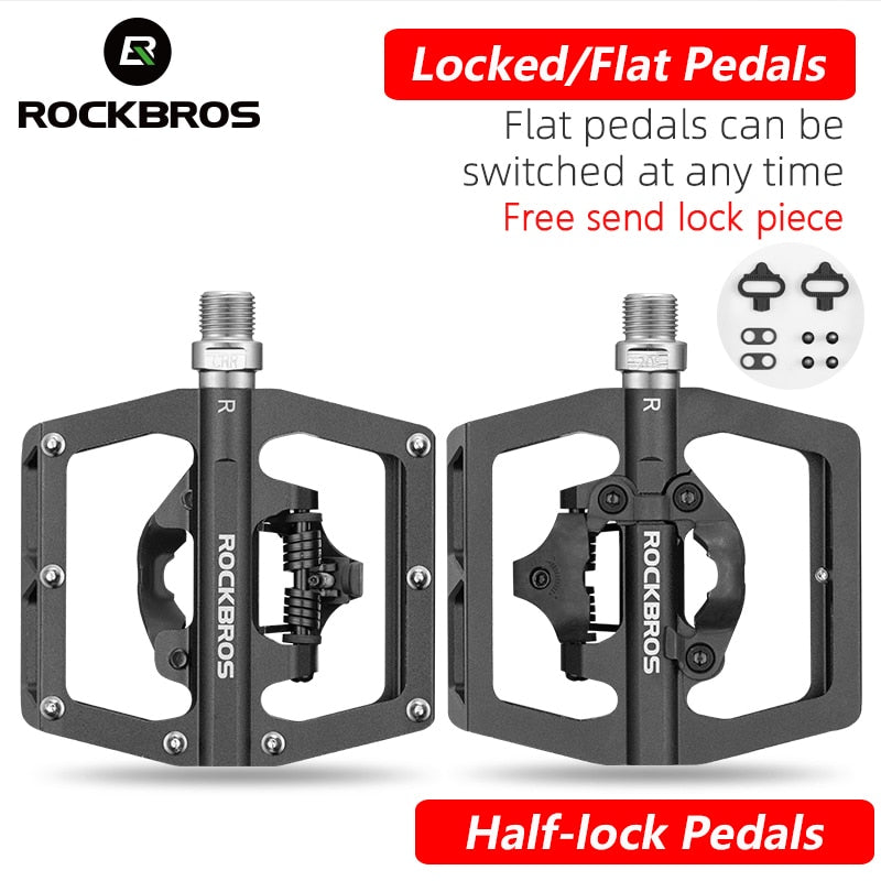 Pedal de bicicleta ROCKBROS, pedales de bicicleta MTB antideslizantes, plataforma plana de aleación de aluminio, accesorios de ciclismo impermeables SPD aplicables