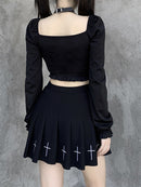 InsGoth Bandage Bodycon Langarm Crop Tops Damen Schwarz V-Ausschnitt Streetwear Punk Slim Tops Herbst Gothic Harajuku Top
