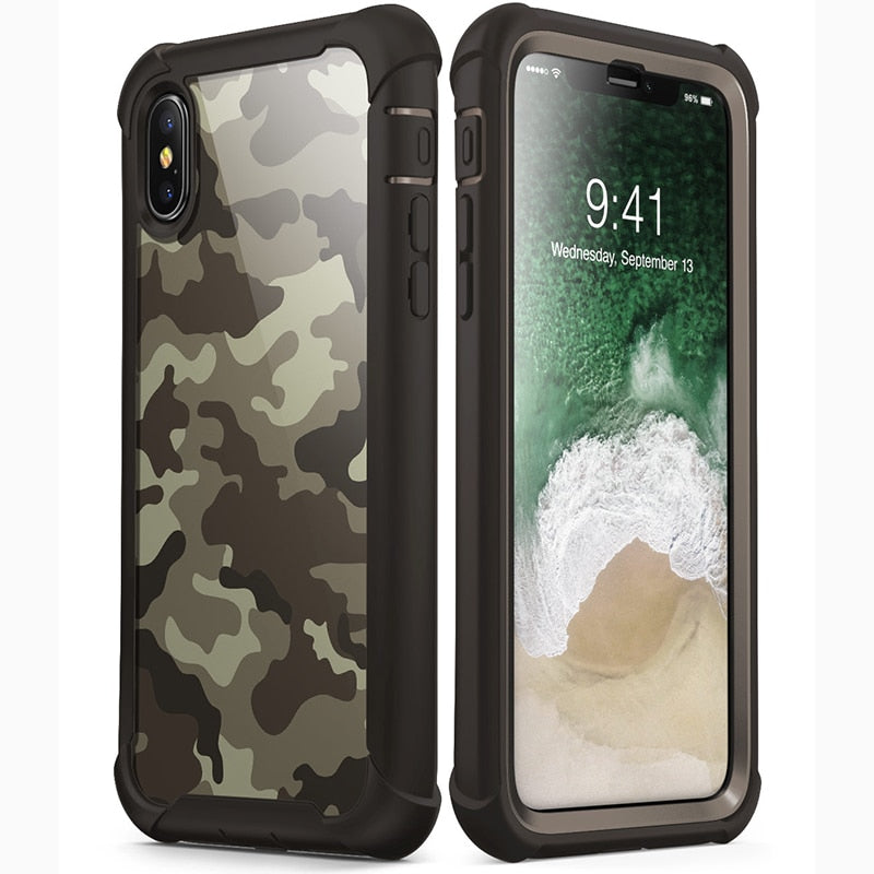 Für iPhone X Xs Hülle 5,8 Zoll Original i-Blason Ares Serie Ganzkörper-Rugged Clear Bumper Case mit integrierter Displayschutzfolie