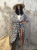 2022 Bikini Cover-ups Black Retro Striped Self Belted Women Summer Clothing Kimono Dress Beach Wear Swim Suit Cover Up Q1225