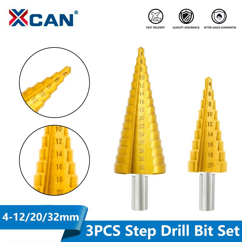 Step Drills 3Pcs Metric Spiral Flute The Pagoda Shape Hole Cutter 4-12/20/32mm HSS Steel Cone Drill Bit Set Step Drill Bit