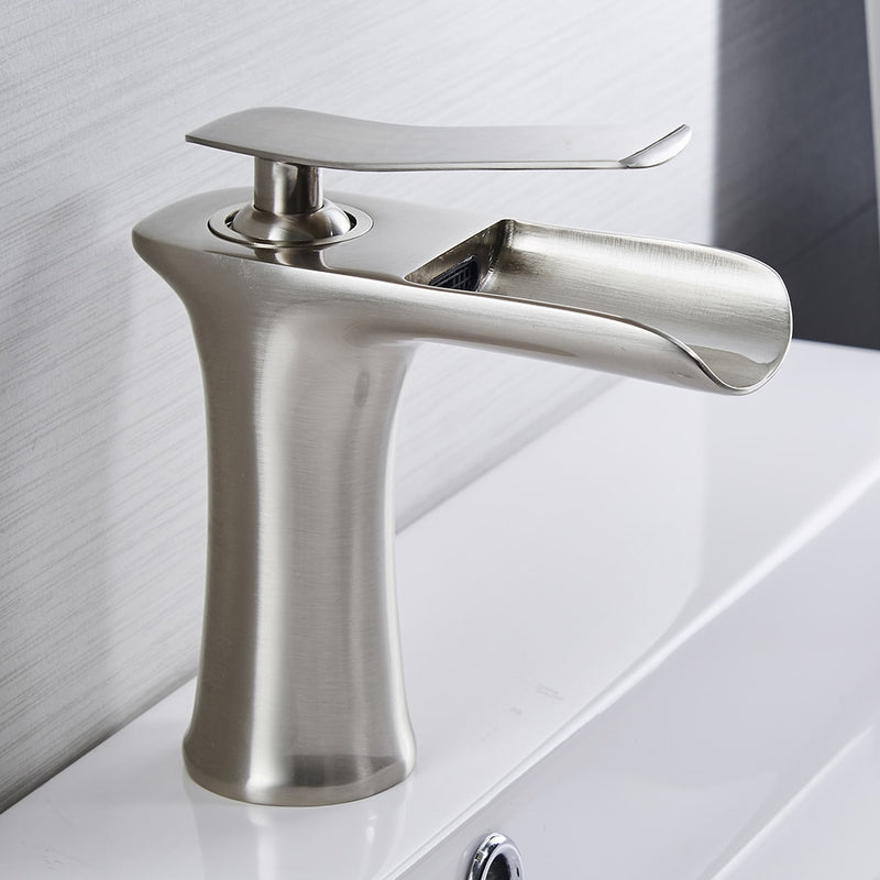 Basin Faucets Waterfall Bathroom Faucet Single handle Basin Mixer Tap Bath Antique Faucet Brass Sink Water Crane Silver 6009