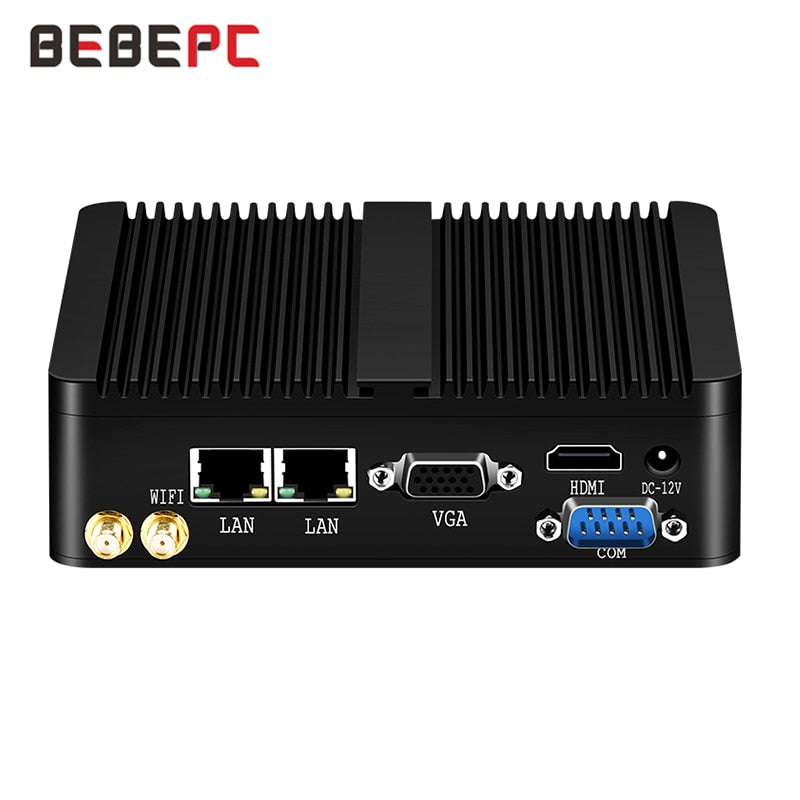 BEBEPC Mini PC Industrial sin ventilador Celeron J1900 N2930 J1800 HTPC Dual LAN COM Gigabit Windows 10 Linux Mini computadora HD WIFI