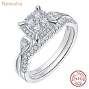 Newshe Exclusive Bridal Set for Women 2 Pieces Solid 925 Sterling Silver Wedding Rings Halo Round Cut Clustered AAAAA CZ