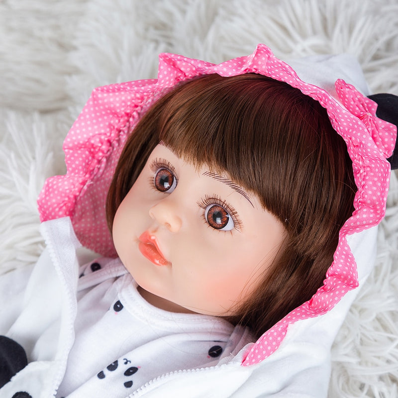 48cm Baby Doll Reborn 100% Silicone Panda Brown Bath Sent From Brazil