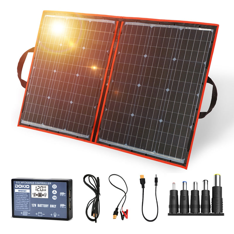 Paneles solares negros flexibles Dokio de 100W y 18V, controlador plegable de China de 12V, paneles solares de 100 vatios para batería de coche