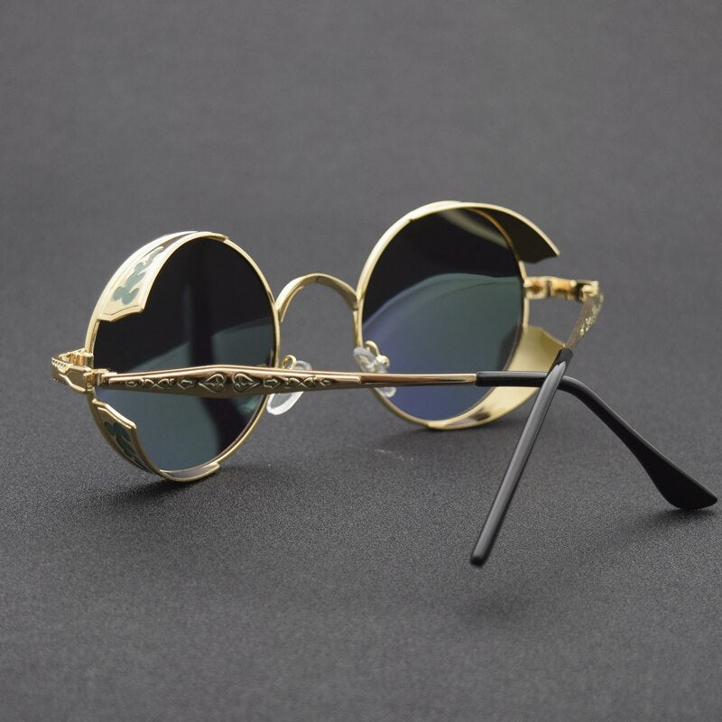 TUZENGYONG Fashion Polarized Steampunk Sunglasses Men/Women Round Metal Carving Vintage Sun Glasses Gothic UV400 Sunglass