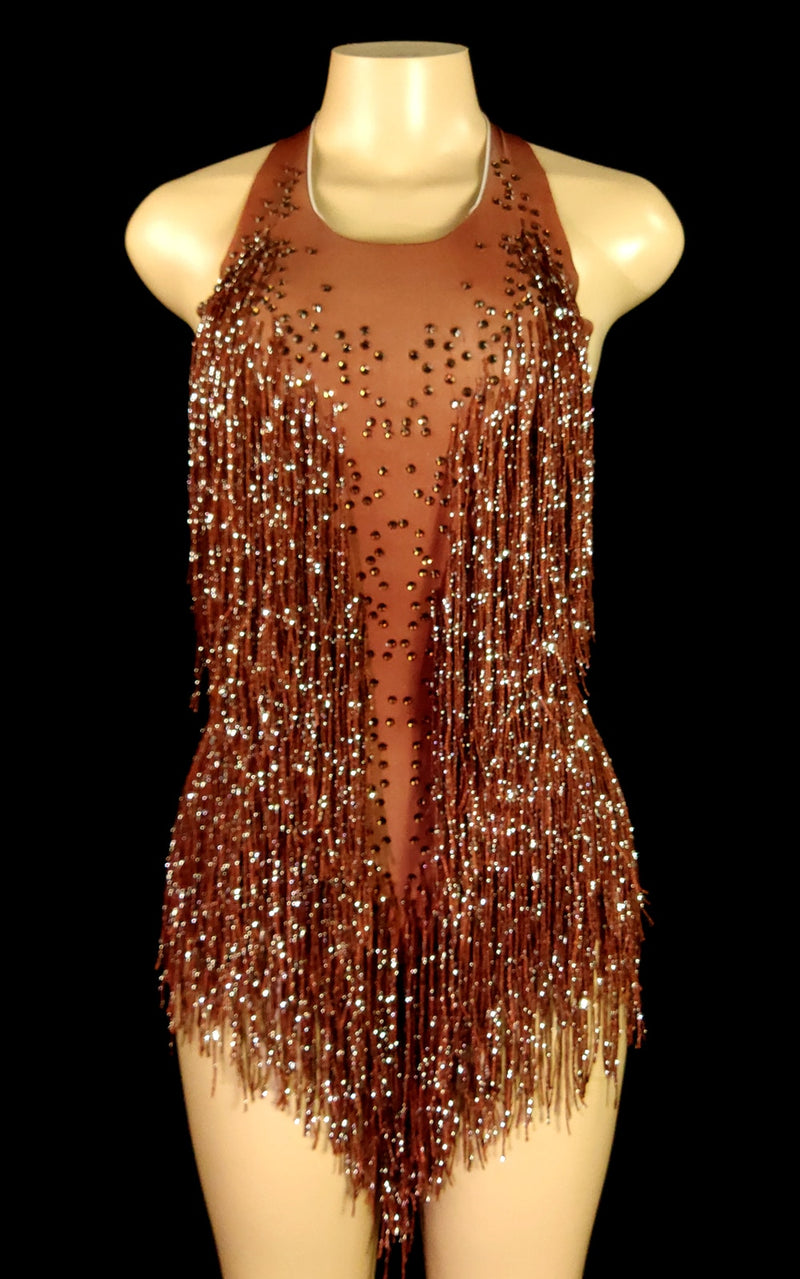 Sparkly Rhinestones Fringes Bodysuit Women Nightclub Outfit Glisten Dance Costume One-piece Dance Wear Singer Stage Leotard