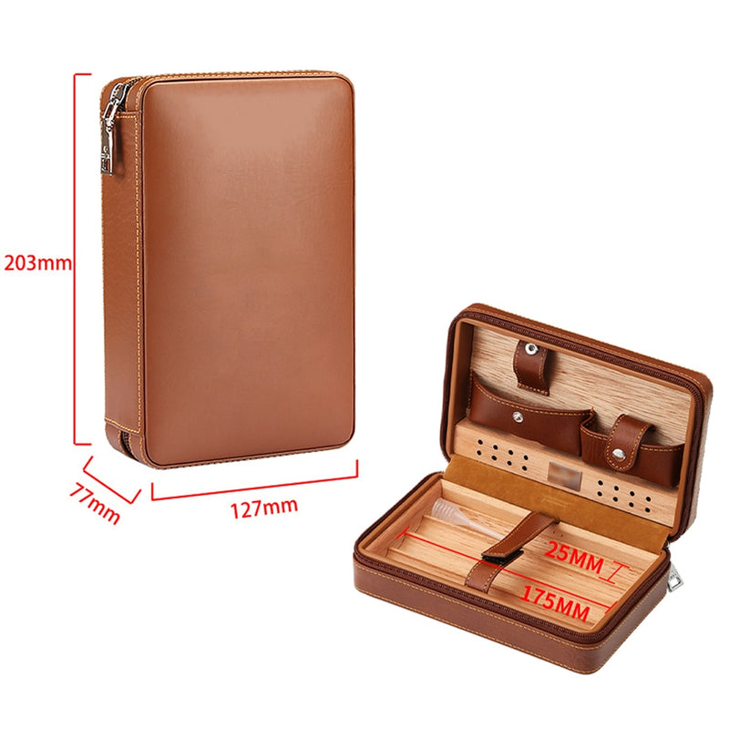 GALINER Portable Cedar Wood Cigar Humidor Box Travel Leather Cigar Case Storage 4 Cigars Box Humidor Humidifier For Sigar