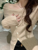 2023 Spring Elegant Knitted Sweater Women Pure Color Y2k Clothing Korea Fashion Long Sleeve Slim Sexy Pullover Female Casual Top