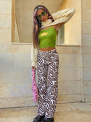 Y2K Zebra Print Straight Pants Capris Damen Harajuku Baggy High Waist Casual Vintage Korean Style Streetwear Female 2020Iamhotty