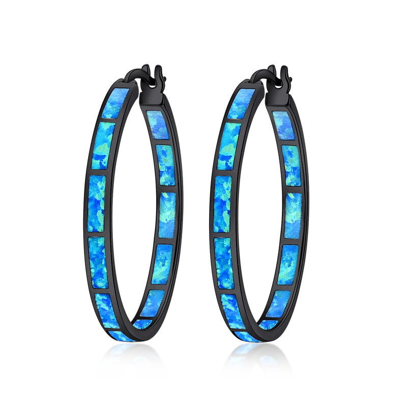 CiNily Blue Green Fire Opal Stone Hoop Earrings Silver Plated Rose Gold Color Big Round Circle Hip Hop Punk Party Jewelry Woman