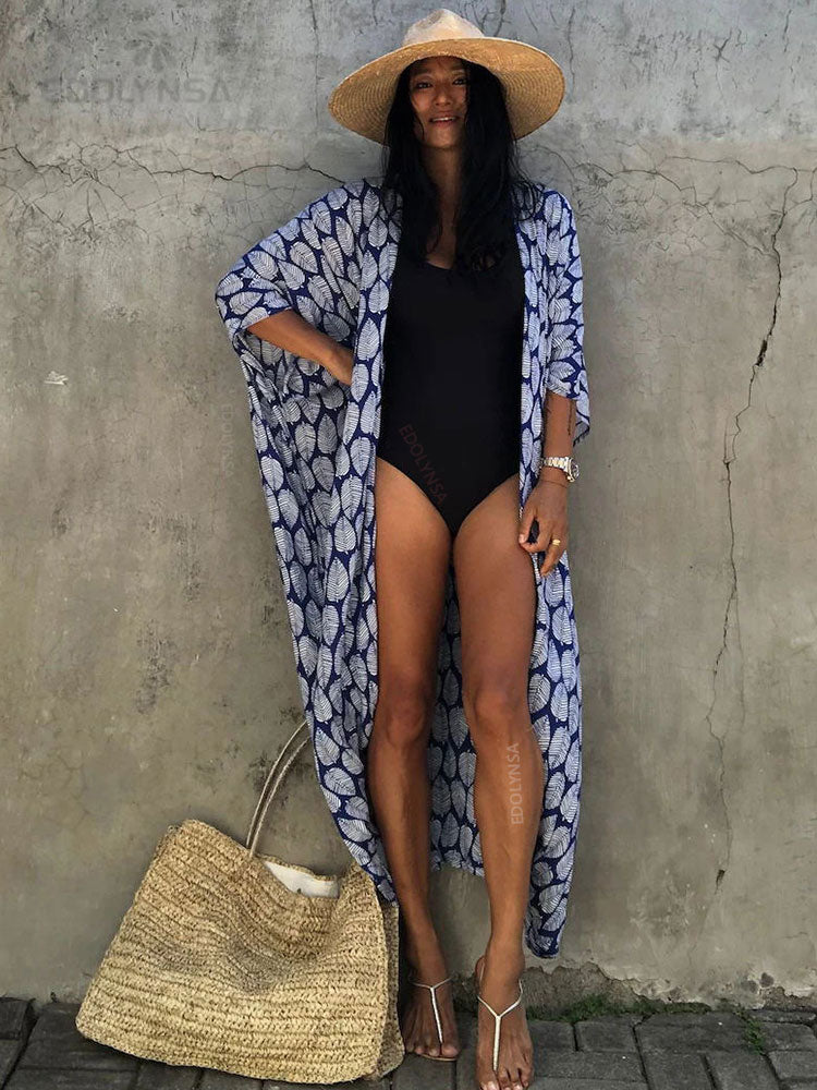 2022 Bikini Cover-ups Black Retro Striped Self Belted Women Summer Clothing Kimono Dress Beach Wear Swim Suit Cover Up Q1225