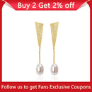 Lotus Fun Real 925 Sterling Silver Natural Pearl Earrings Handmade Fine Jewelry Triangle Water Drop Dangle Earrings for Women