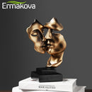 ERMAKOVA 27 cm pareja besándose cara humana escultura resina máscara estatua adorno de mesa para decoración del hogar, regalos de boda