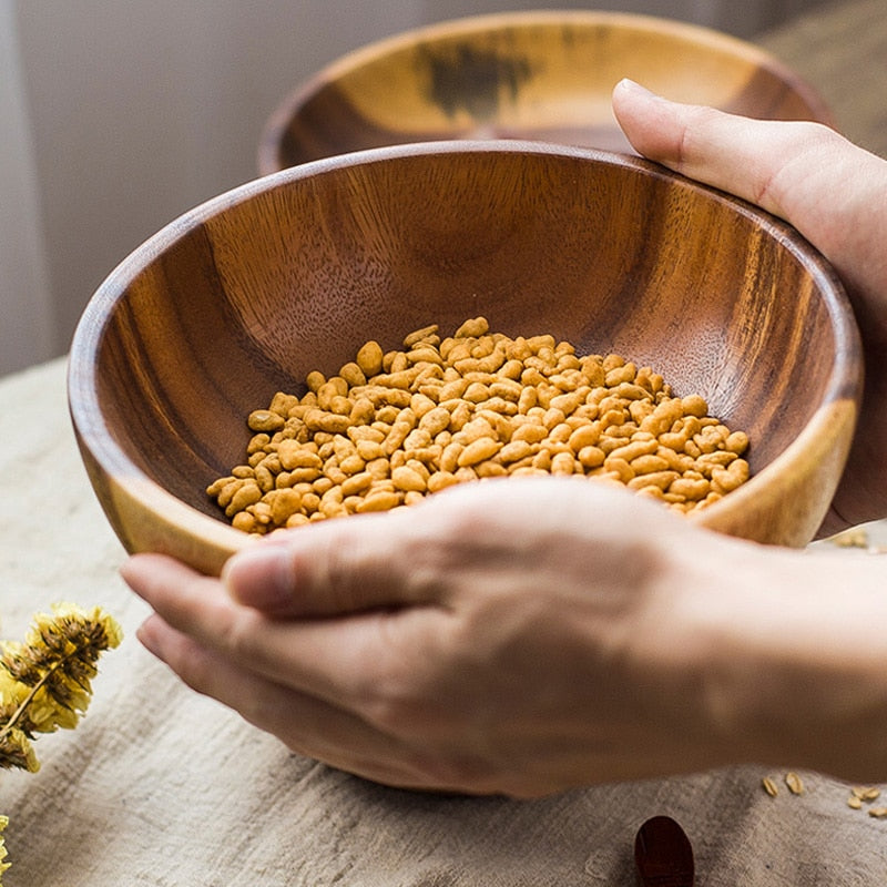 Cuenco de madera de Acacia Natural, cuenco para sopa y ensalada, cuenco grande y pequeño de madera, cuenco para servir comida, recipiente, utensilios de cocina de madera, vajilla, 1 ud.