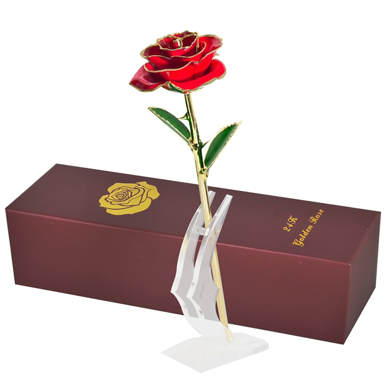 Geschenke für Frauen 24 Karat Gold getauchte Rose mit Ständer Ewige Blumen für immer Liebe in Box Freundin Hochzeit Weihnachtsgeschenke für Sie