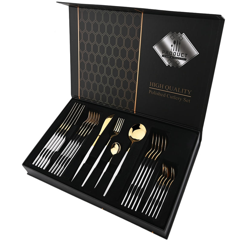 24Pcs/Set Stainless Steel Dinnerware Set Mix Gold Cutlery Set Dinner Knife Fork Coffee Spoon Tableware Kitchen Silverware Sets