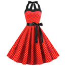 Women Red Cherry Party Dress Vintage 50s Rockabilly Hepburn Dress 2023 Elegant Summer Strapless Swing Retro Halter Pin up Dress