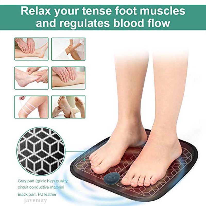 Almohadilla eléctrica para masaje de pies EMS, estimulador recargable USB para músculos de los pies, alfombrilla para masaje de pies, mejora la circulación sanguínea y alivia el dolor