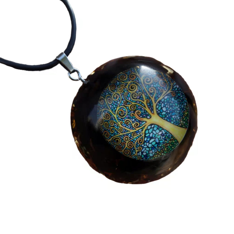 Colgante de orgón hecho a mano ~ turmalina negra cristal cuarzo árbol de la vida protección EMF Chakra curación orgonita collar de joyería