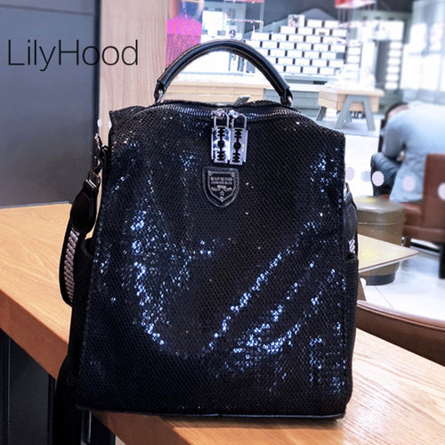 Mesh Netting Iridescent Paillette Rucksack Frauen High Quality Sparkle Shiny Daily School Bag Female Female Bagpack Umhängetasche