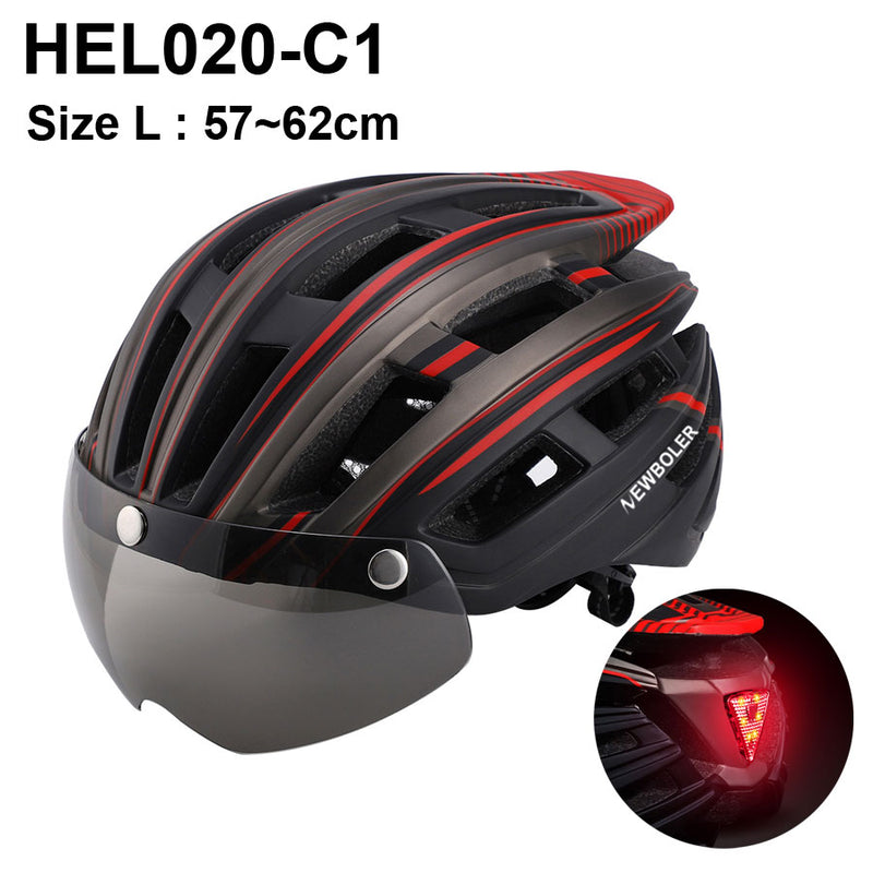 Casco de ciclismo NEWBOLER para hombre y mujer, casco con luz LED, lente para casco de bicicleta de montaña y carretera para montar en bicicleta, deportes, monopatín, Scooter