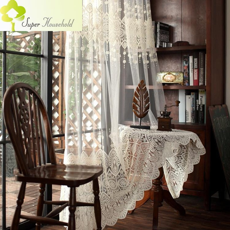 Europe Embroidered Lace Sheers Curtains for Living Room Window Treatments Luxury Tulle Bedroom Screen Drapes Panels