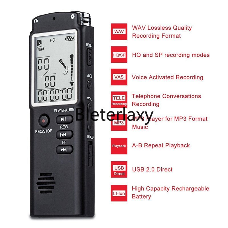 32 GB / 16 GB / 8 GB Hochwertiges digitales Audio-Voice-Recorder mit Tastensperre Telefonaufnahme Echtzeitanzeige mit MP3-Player