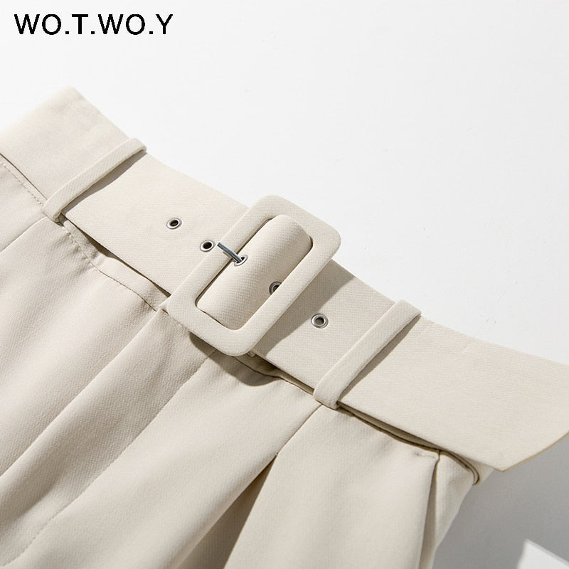 WOTWOY Elegant Formal High Waist Pants Women Skinny Office Lady Pencil Pants Women Pockets Sashes Ankle-Length Trousers Women