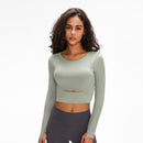Nepoagym WIND Damen Langarm Cropped Top mit gepolstertem BH Weiches Yoga Top Bequeme Gym Workout Shirts