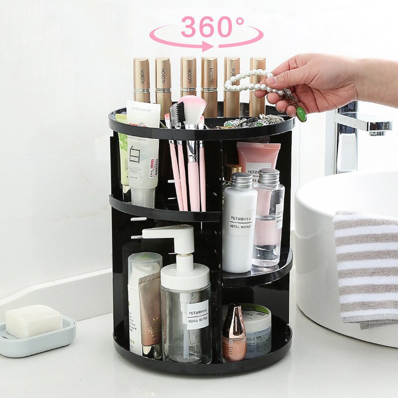 ALLSOME 360-degree Rotating Makeup Organizer Box Brush Holder Jewelry Organizer Case Jewelry Makeup Cosmetic Storage Box