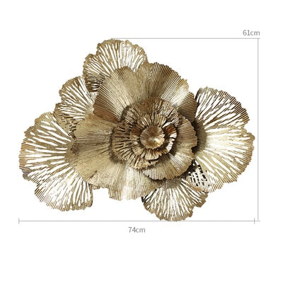 Moderne Schmiedeeisen 3D Gold Blume Wandbild Dekoration Home Wohnzimmer Wandbehang Handwerk Hotel Veranda Wandaufkleber Ornamente