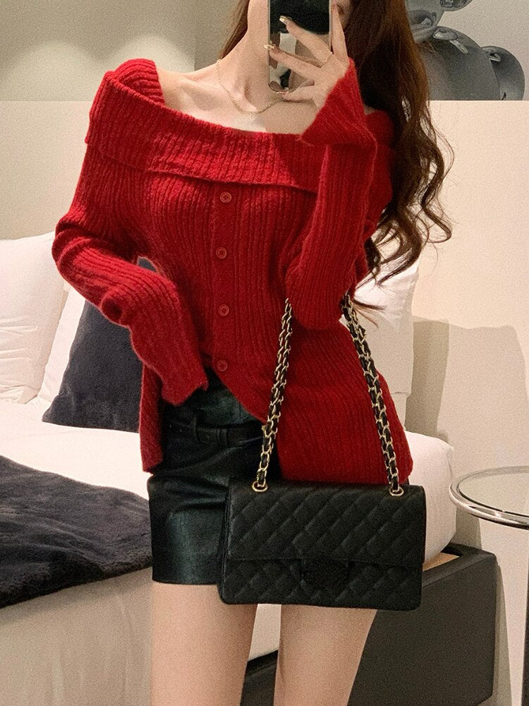 2023 Spring Elegant Knitted Sweater Women Pure Color Y2k Clothing Korea Fashion Long Sleeve Slim Sexy Pullover Female Casual Top