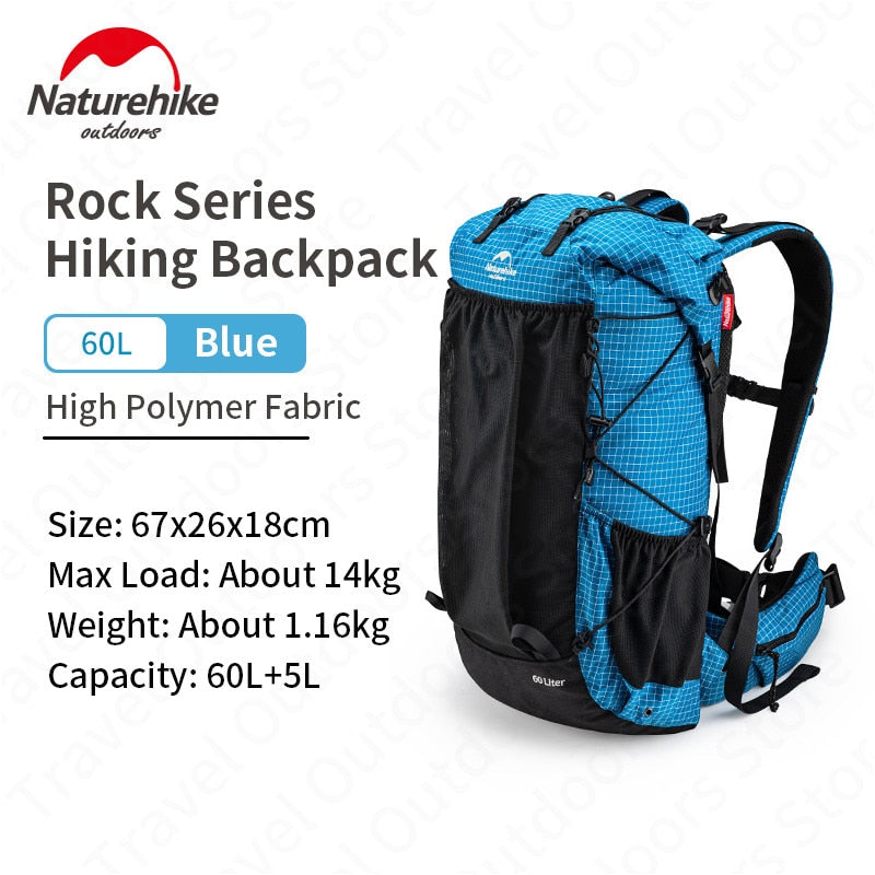 Naturehike Outdoor Bag 60L Mochila de escalada impermeable Bolsa de deporte de alta capacidad Hombres / Mujeres Mochila de viaje de senderismo ultraligera