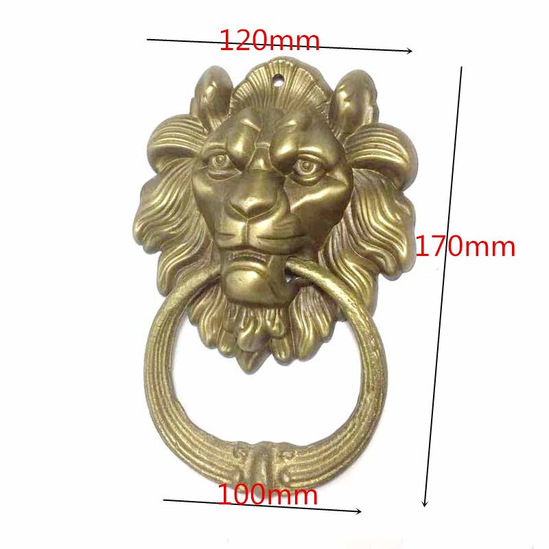 Vintage Brass Casting Lion Head Door Knocker Solid Wood Villa Courtyard Gate Ring Door Handle Pulls Knob Decoration