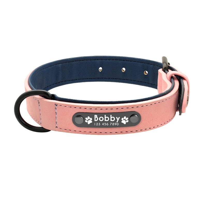 Collar de cuero para perro, juego de correas, collares de perros suaves personalizados, acolchado de plomo para perros pequeños, medianos y grandes, Pitbull, Bulldog francés