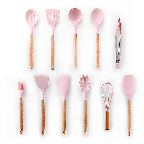 9-13Pcs Cooking Tools Set Premium Silicone Kitchen Cooking Utensils Set with Storage Box Turner Tongs Spatula Soup Spoon