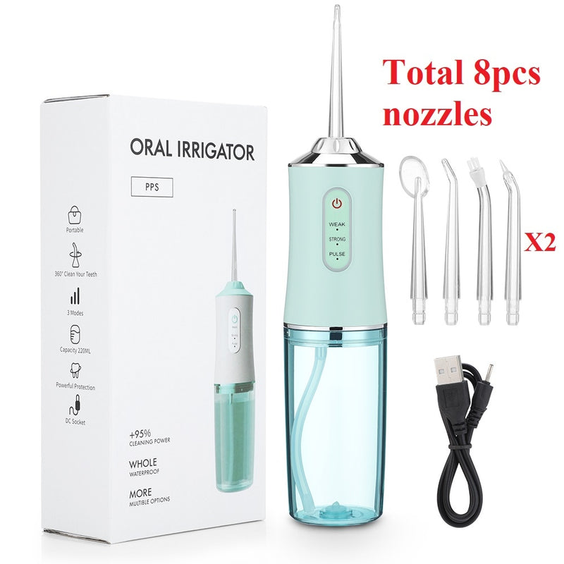 Munddusche Tragbare Zahnwasser Flosser USB Wiederaufladbarer Wasserstrahl Zahnseide Zahnstocher 4 Düsenspitze 220ml 3 Modi IPX7 1400rpm