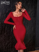 Adyce 2022 New Autumn Winter Women Apricot Bodycon Bandage Dress Sexy Mermaid Long Sleeve Lady Club Celebrity Runway Party Dress