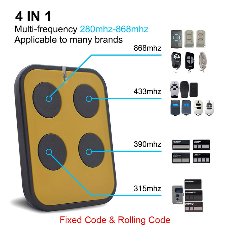 Garage Door Remote Control Gate 433mhz Opener Duplicator Multifrequency 280-868MHz Fixed Rolling Code Clone Keychain Barrier 433